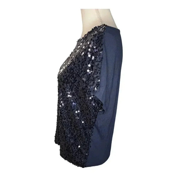 Jennifer Lopez Women’s Small Navy Short Sleeve Sequin Knit Dolman Top - Picture 2 of 4
